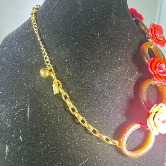 Kate Spade Rosy Posies floral pink chain link statement necklace - Picture 4 of 6